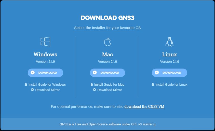 GNS3 Download Window