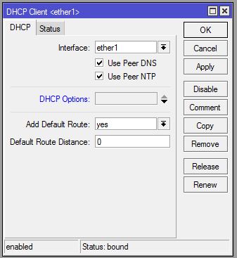 MikroTik DHCP Client Configuration