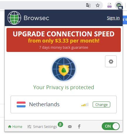 Browsec in Google Chrome