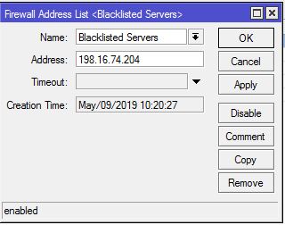 VPN Server IP in Blacklisted Servers Group
