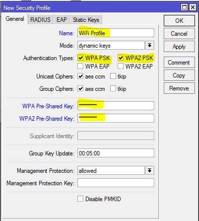 MiKroTik Wireless AP Security Profile