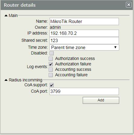 Routers Configuration in User Manager