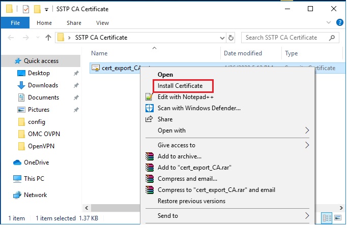 CA Certificate Installation in Windows 10