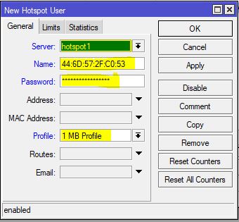 Creating User in Hotspot Local User Database