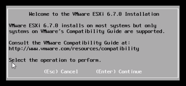 Starting Point to Continue ESXi Installation