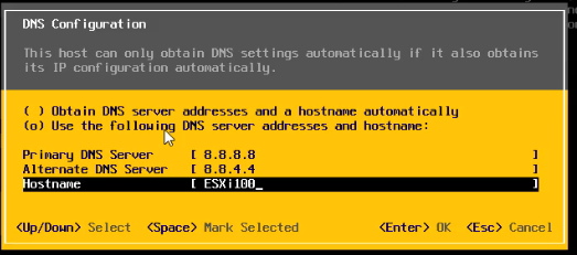 VMware ESXi 7.0 Hostname and DNS IP Assigning
