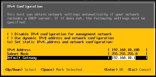 VMware ESXi 7.0 Static IP Configuration