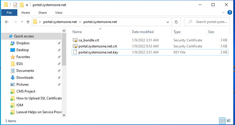 Renamed Certificate Files (Private key and Certificate file)