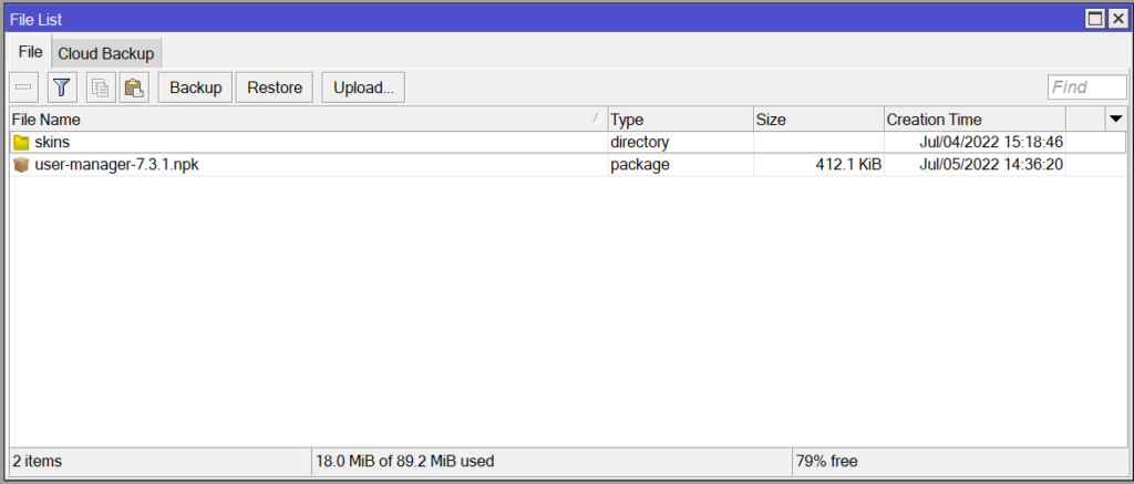 User Manager Package Upload in Files Directory