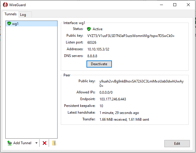 Connected WireGuard Client in Windows OS